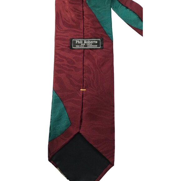 Phil Roberts New York Handmade Silk Tie Green Mauve Gold Black White Art Deco Sw - Picture 6 of 8